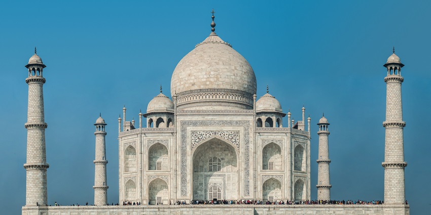 View of the majestic architecture with the bright blue sky in the background