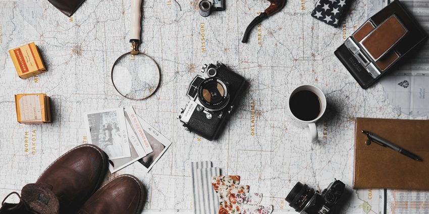 An image of all the travel things needed for a great experience of trekking adventure.