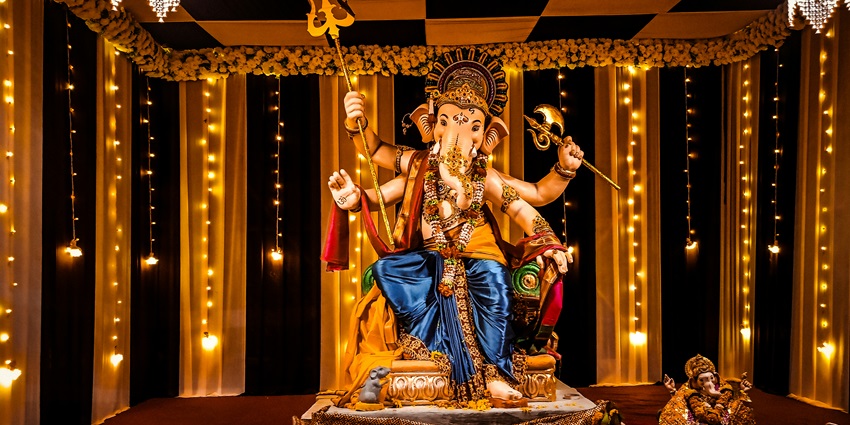 A picture of a statue of Lord Ganesha at a worship place in Maharashtra