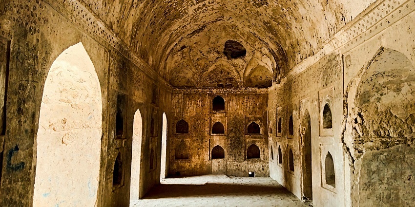 A view of an inside the halls of the ancient stone fortress