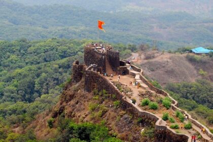 A vibrant view of the Padargad Fort, a tourist attraction in the Raigad district of Maharashtra.