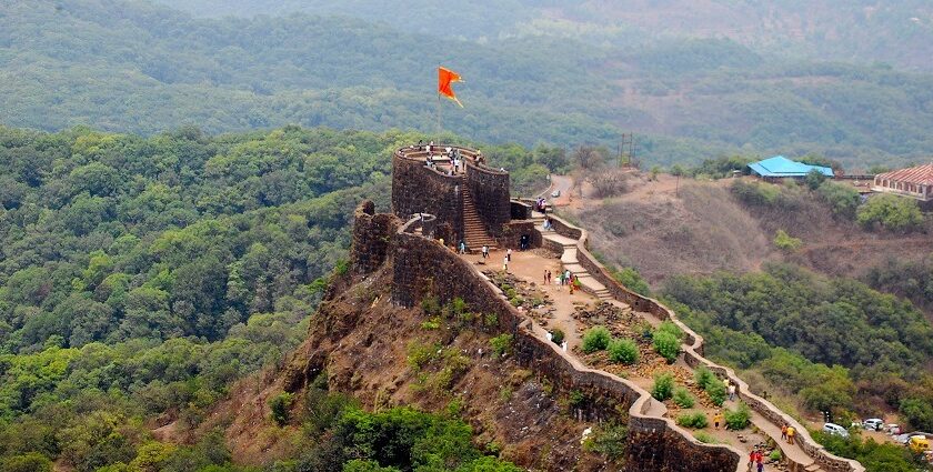 A vibrant view of the Padargad Fort, a tourist attraction in the Raigad district of Maharashtra.