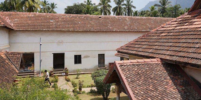 Interior courtyard of Padmanabhapuram Palace, a famous place to visit in Nagercoil.