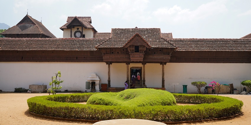 A panoramic view of Padmanabhapuram Palace, a famous historic tourist attraction.