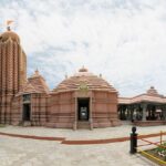 A panorama of Panduranga Temple with two gopurams in left and right in Thennangur, Tamil Nadu.