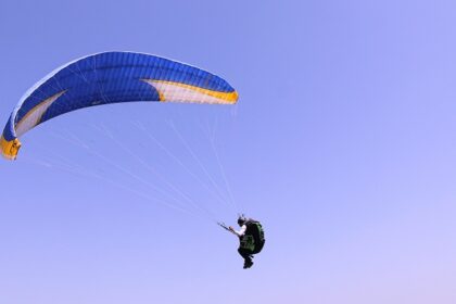 Paragliding in Dehradun, Uttarakhand, offers thrilling views of the Himalayas.