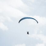 Thrilling paragliding in Uttarakhand amidst stunning snow-capped mountain landscapes.