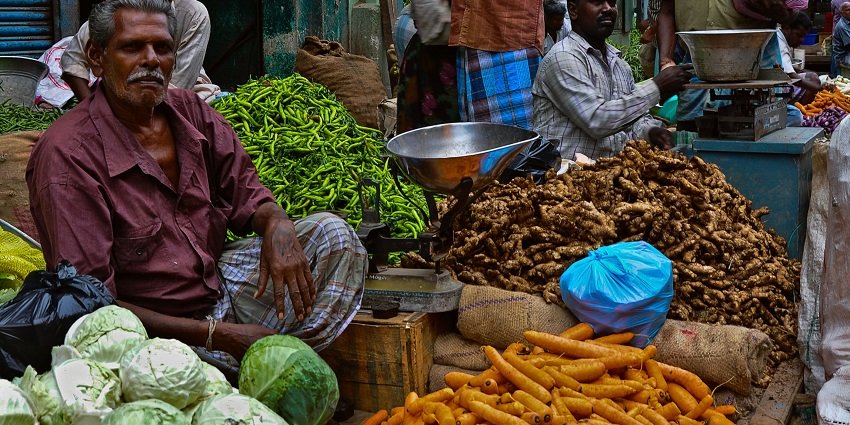 The shopkeepers are selling colourful vegetables at Parry’s Corner and Sowcarpet.