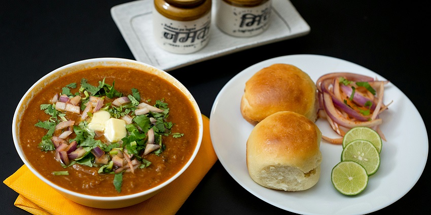 Pav Bhaji, a mashed vegetable curry served with buttered bread rolls, is a blast of flavour in the mouth.