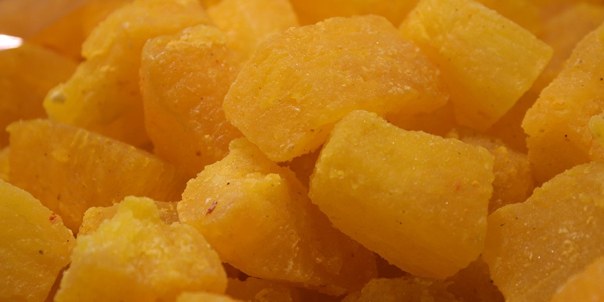 A view of yellow-coloured pethas, one of the best street food in Agra in Uttar Pradesh.