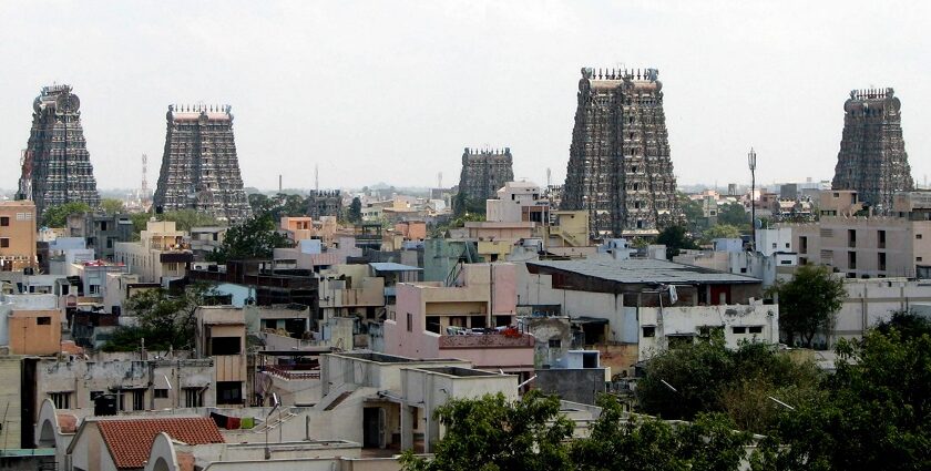 Landscape view of the beautiful Madurai city, a tourist-friendly city in Tamil Nadu.