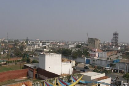 A vibrant street scene in Moradabad, India, showcasing the bustling daily life in the city.