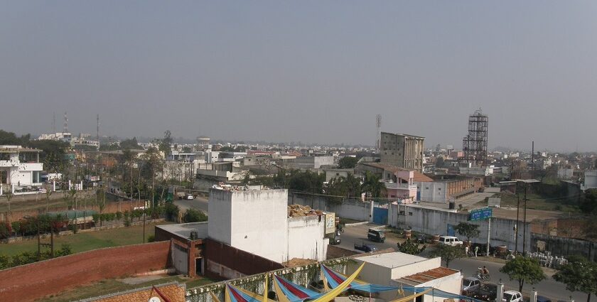 A vibrant street scene in Moradabad, India, showcasing the bustling daily life in the city.