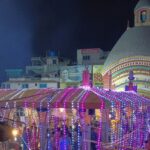 A picture of the magnificent Tarapith temple taken during nighttime.