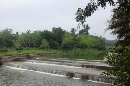 View of the Mahamaham Tank in Kumbakonam with temple towers in the background.