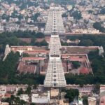 View of Arunachaleswara Temple towers in Thiruvannamalai, India.