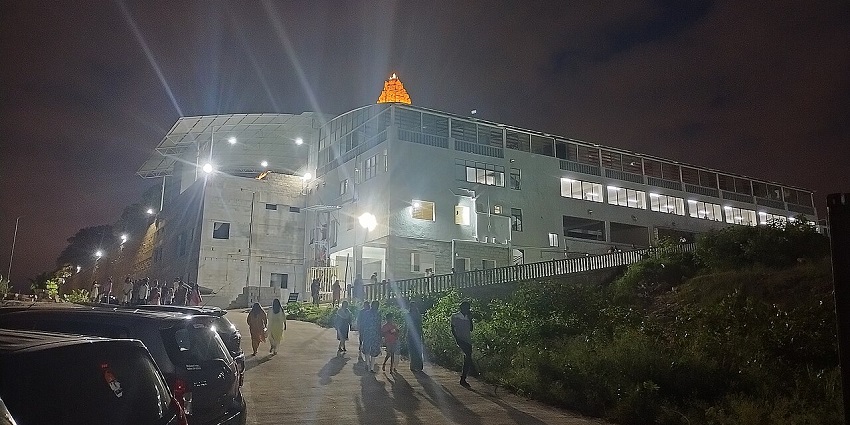 Night view of one of the the ISKCON temples in Uttar Pradesh are places to worship