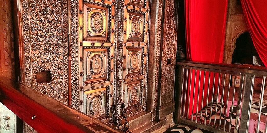 The stunning door of the RadhaVallabh Temple in Vrindavan.