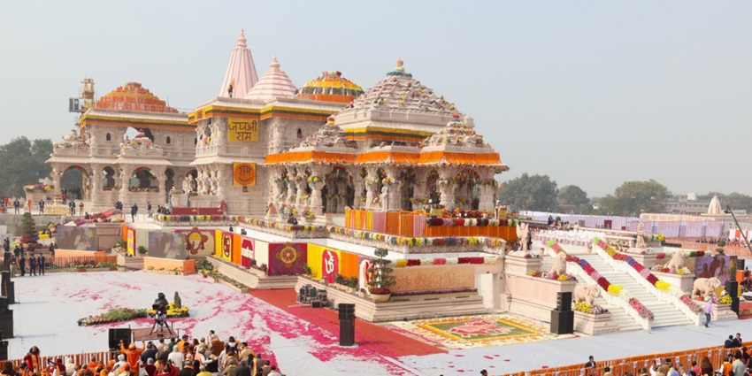 A picture of Ram Janmabhoomi Temple, a sacred destination for devotees in Ayodhya.