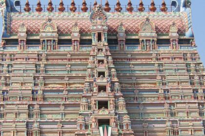 South Indian architecture marvel of Ranganatha Temple with vibrant colours and carvings.