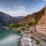 Image of the temple side view of the Ganges, a serene Place to visit near Rishikesh.