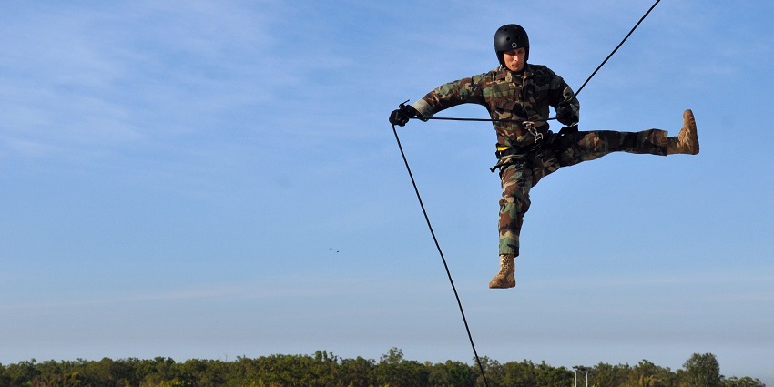 Crossing rivers using ropes or bridges.