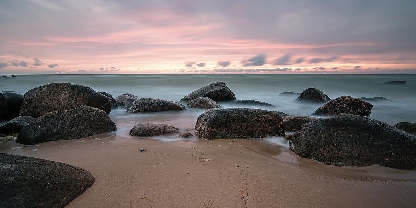A picture of Rock Beach, a famous beach in Pondicherry known for its scenic views.