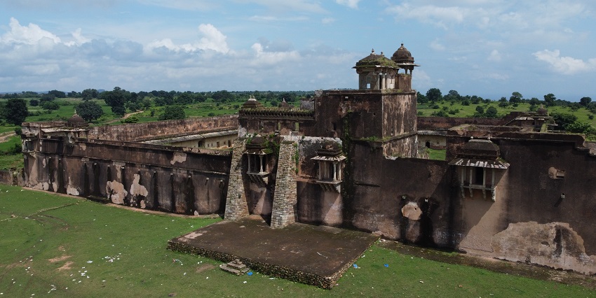 A view of Rohtasgarh Fort near Gupta Dham caves, showcasing ancient architectural beauty