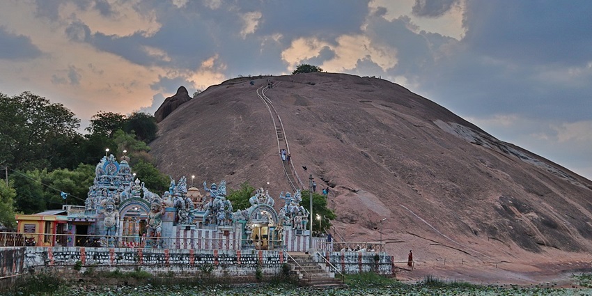 A sunset view from Samanar Hills in madurai, showcasing the vibrant colours of the sky.