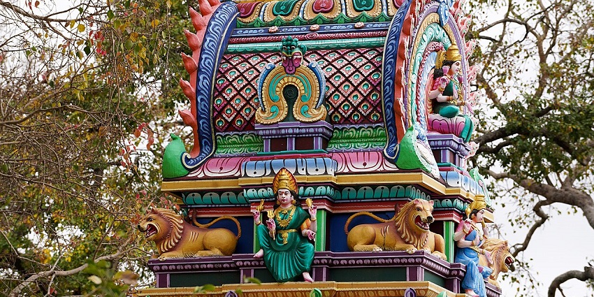 The Goddess Durga facing the southwest of Vimana in Mariamman Temple