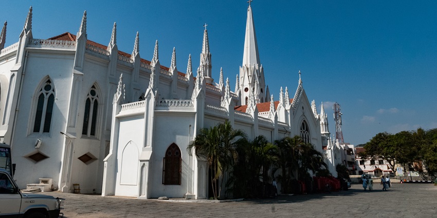 Panoramic image of beautiful basilica which is one of the places to visit in Chennai