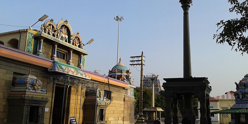 Inside view of Sangameshwarar Temple showcasing its beautiful architecture, a major highlight.