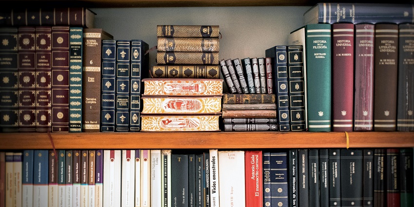 Image of Assorted books neatly arranged on shelves in a library