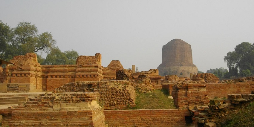 Ancient Buddhist famous place near Kashi Temple, showcasing historic architecture in Sarnath.
