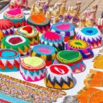 A view of colourful hats and handicraft items being sold at the market in Uttar Pradesh.