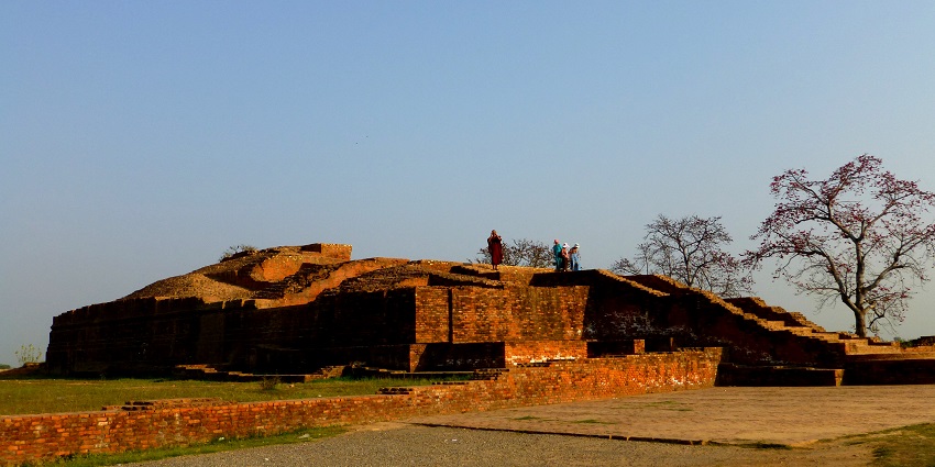 Anathapindika's Stupa at Jetavana in Shravasti, an ancient Buddhist site surrounded by lush greenery.