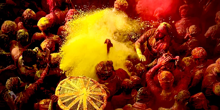 Holi celebration in the premises of the temple.