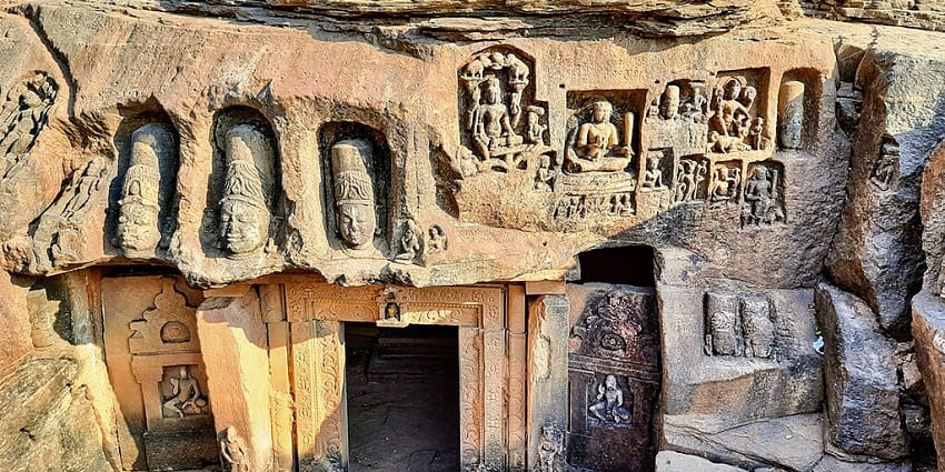 A temple site carved out of rock in Uttar Pradesh.