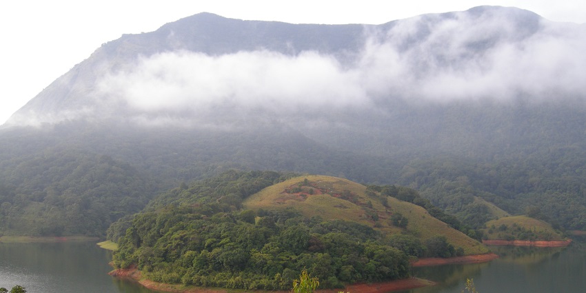 Image of attractive scenery view from the top of Siruvani reservoir