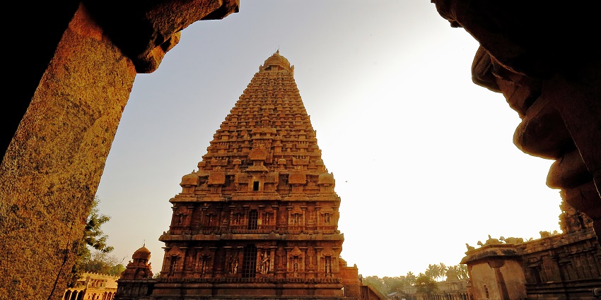 View of the temple inside Sivagangai Park, one of the finest tourist places in Thanjavur