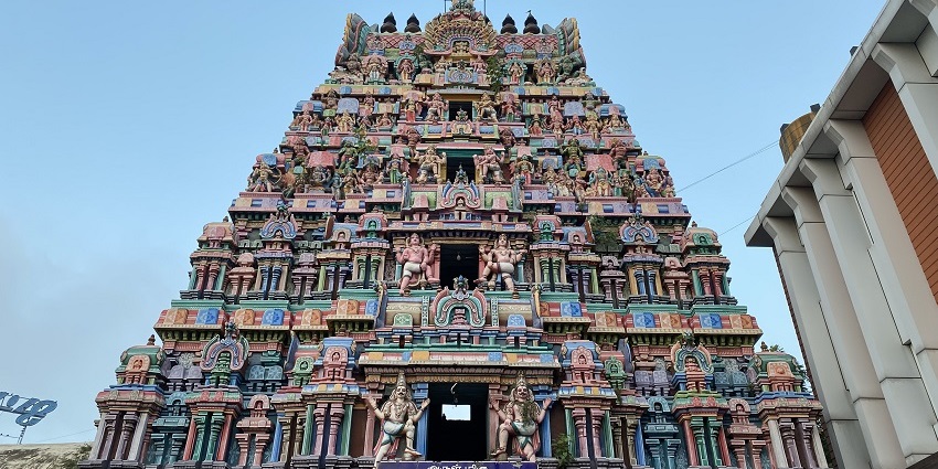 An inside view of Someswarar Temple's architecture, one of the famous Kumbakonam temples.