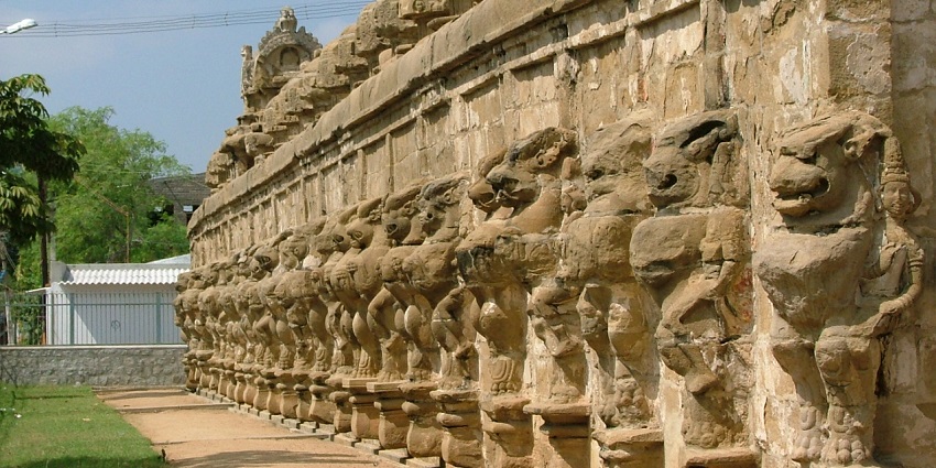 Intricate sculptures on the outer walls of the temple.