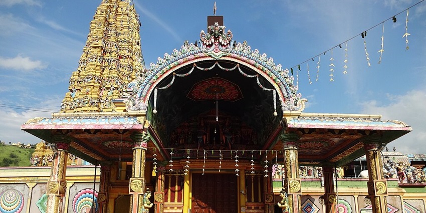 Colourful facade of the Muthumariamman Temple, one of the Pondicherry temples