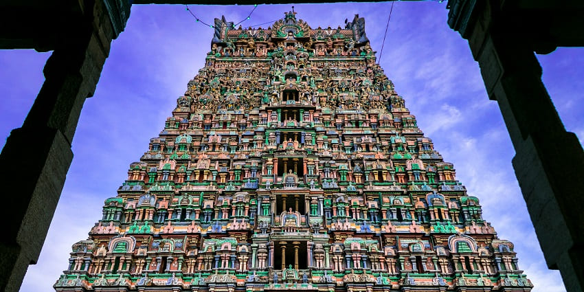 A photo of Rajagopalaswamy Temple in Tamil Nadu, showcasing South Indian architecture