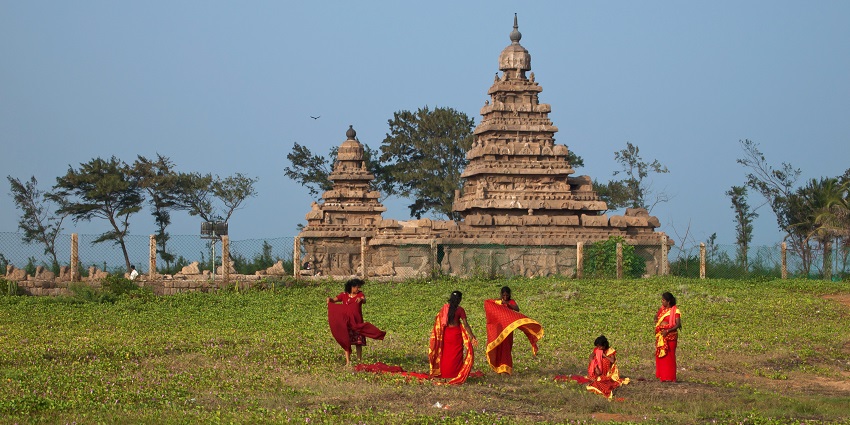 A vibrant Indian Hindu temple showcasing intricate architectural details.