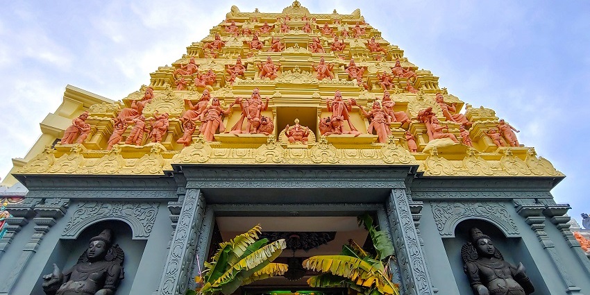 Sri Siddhi Vinayagar Temple entrance with intricate sculptures and detailed carvings.