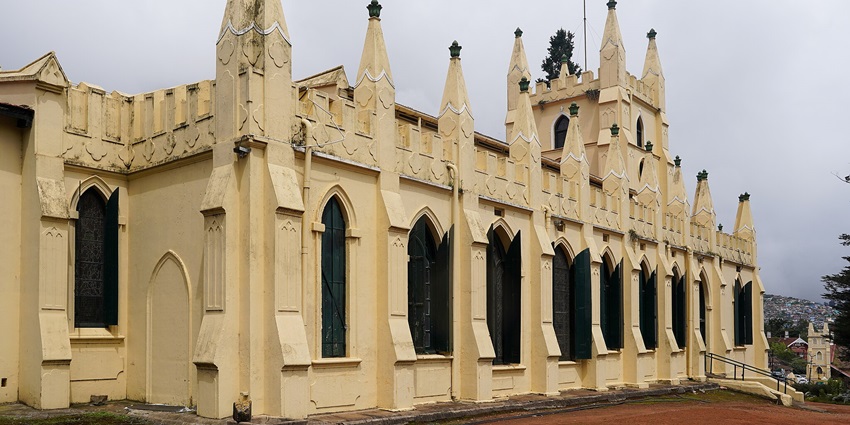 View of St. Stephen's Church in Ooty, featuring its elegant architecture and greenery
