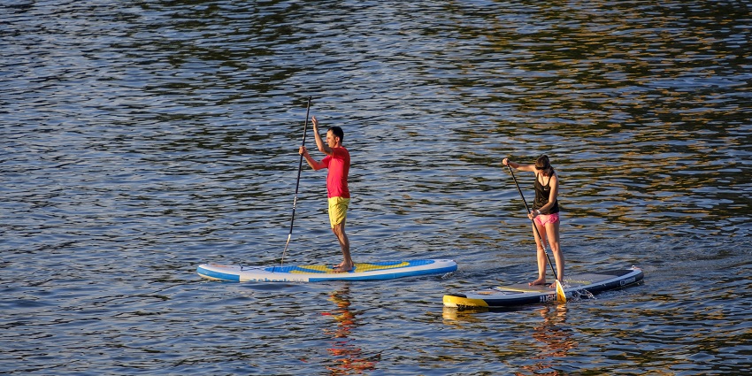 An image capturing paddleboarders, enjoying one of the best Divegar water sports