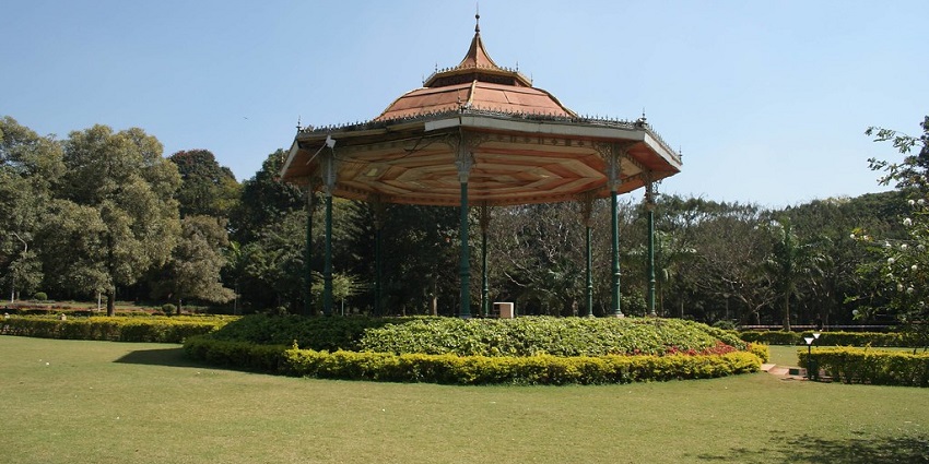 A peaceful walkway lined with tall trees in Cubbon Park, Bangalore, India, during daytime