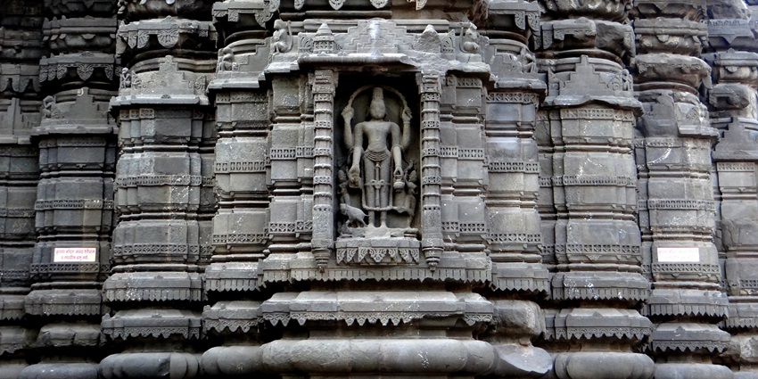 Panoramic image of the beautiful idol if the lord ram in the temple walls in Nashik